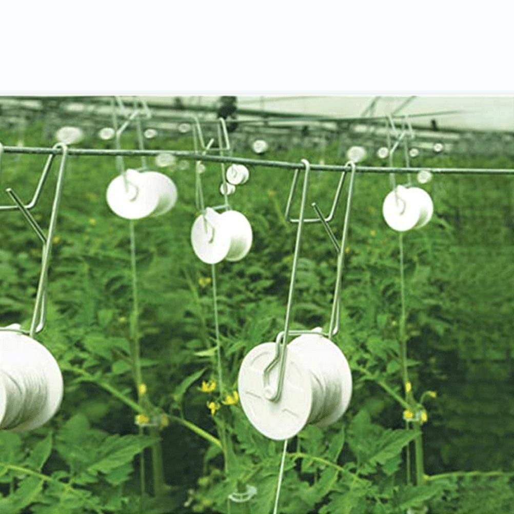 10Pcs Tomato Trellis Roller Hooks Tomato Support Hooks Plant Roller Hook with 15M String Plant Cages Supports Roller Hook for Plant Fruit