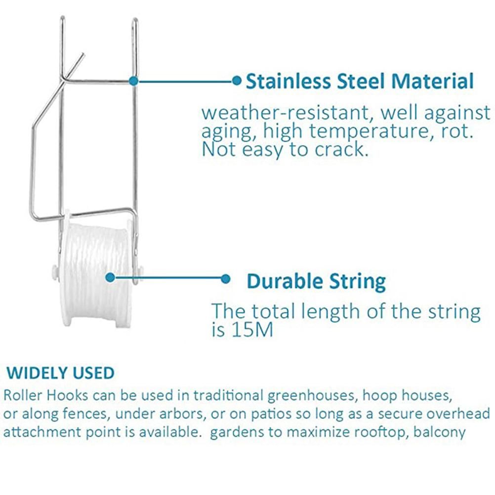 10Pcs Tomato Trellis Roller Hooks Tomato Support Hooks Plant Roller Hook with 15M String Plant Cages Supports Roller Hook for Plant Fruit