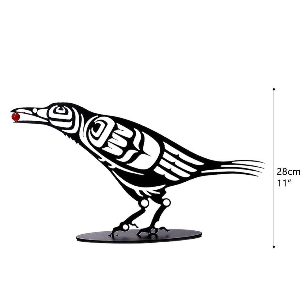 Metal Crow Figurine Crow with Berry Statue Desktop Decor Home Ornament Bird Silhouette Art