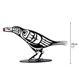 Metal Crow Figurine Crow with Berry Statue Desktop Decor Home Ornament Bird Silhouette Art - Front View