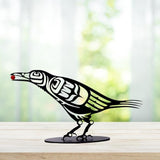Metal Crow Figurine Crow with Berry Statue Desktop Decor Home Ornament Bird Silhouette Art
