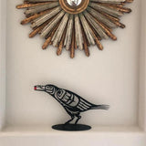 Metal Crow Figurine Crow with Berry Statue Desktop Decor Home Ornament Bird Silhouette Art - 45-Degree Angle