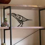 Metal Crow Figurine Crow with Berry Statue Desktop Decor Home Ornament Bird Silhouette Art - Rear View