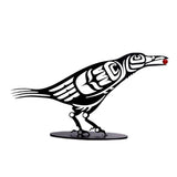 Metal Crow Figurine Crow with Berry Statue Desktop Decor Home Ornament Bird Silhouette Art - Close-Up Angle