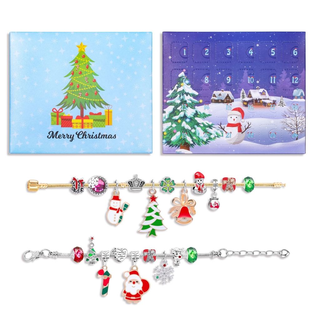Christmas Advent Calendar DIY Charm Bracelet Making Kit for Kids 24 Days Christmas Countdown Calendar Jewelry Gifts for Girls
