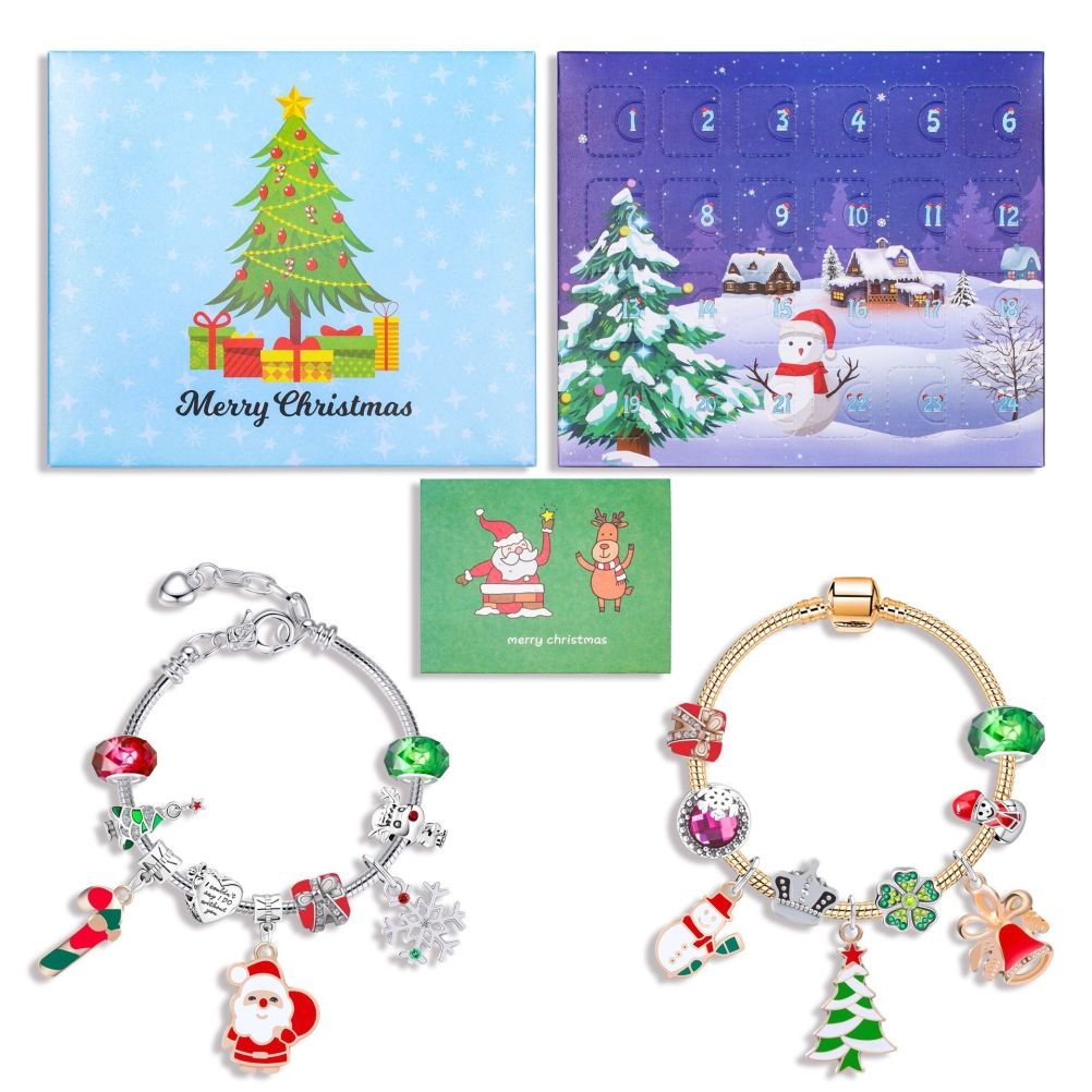Christmas Advent Calendar DIY Charm Bracelet Making Kit for Kids 24 Days Christmas Countdown Calendar Jewelry Gifts for Girls