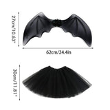 4Pcs Girls Halloween Cosplay Costume Dress Up Dress Black Mesh Skirt with Headband Bat Wing Wand Halloween Party Cosplay Props - Close-Up Angle