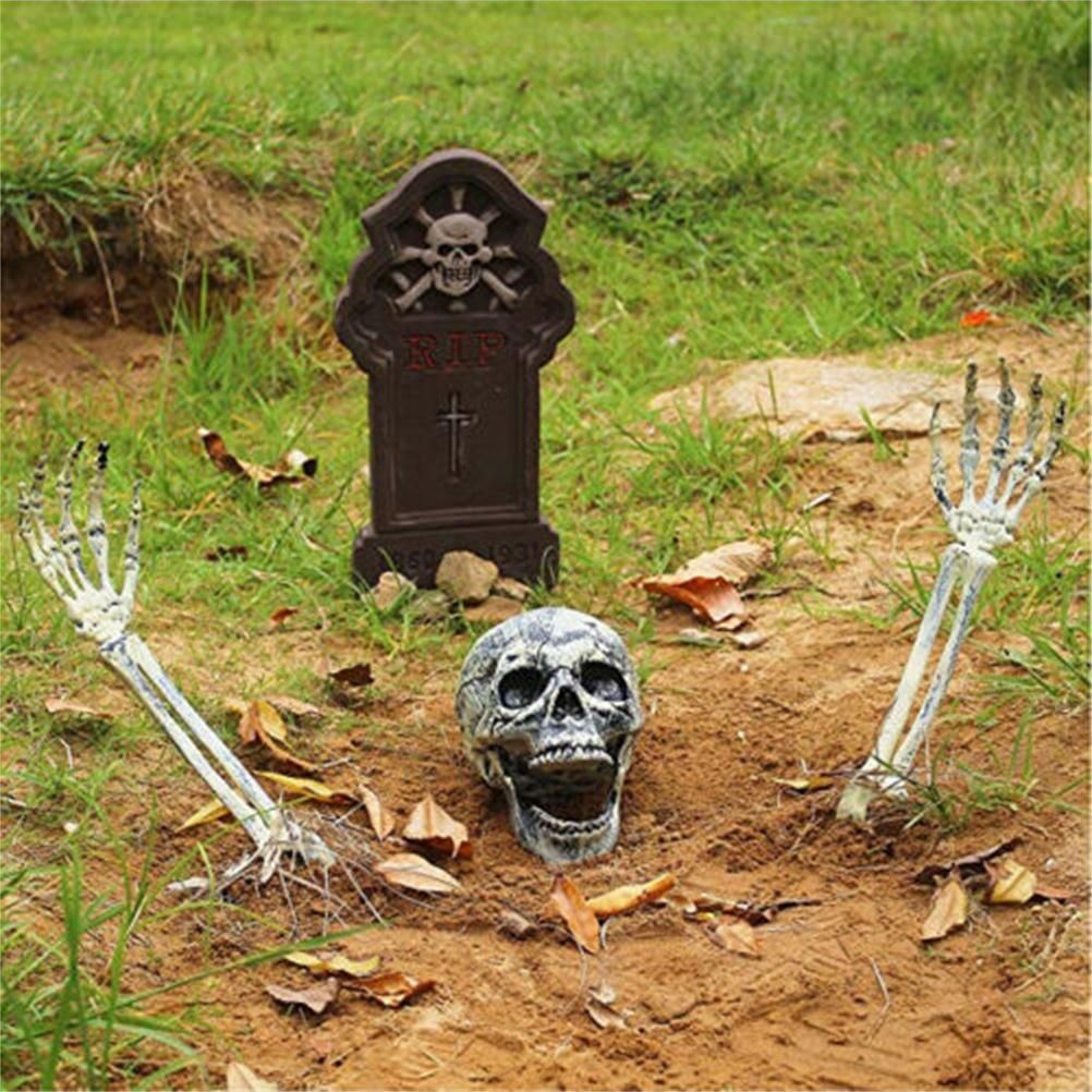 Halloween Glowing Skeleton Head Hands Arms Stakes Luminous Outdoor Decor for Lawn Garden Yard Haunted House Props