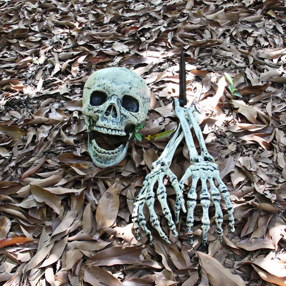 Halloween Glowing Skeleton Head Hands Arms Stakes Luminous Outdoor Decor for Lawn Garden Yard Haunted House Props