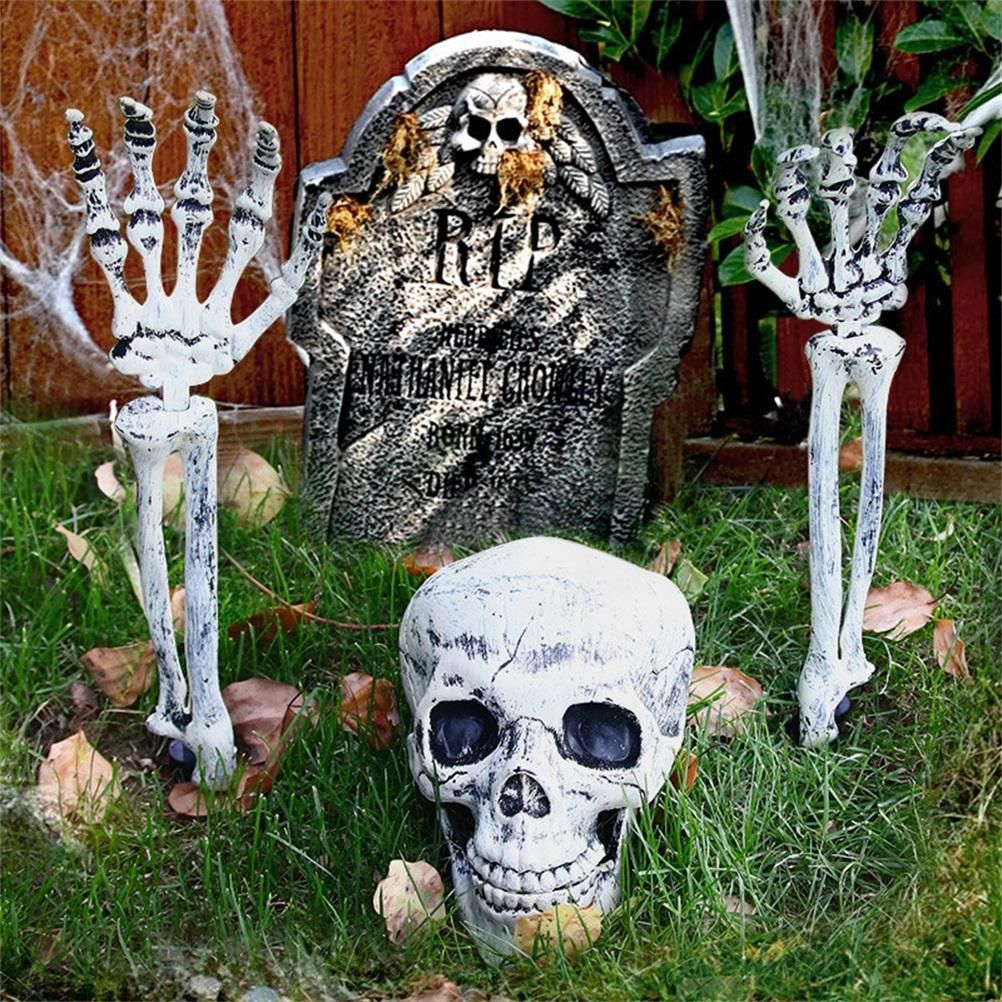 Halloween Glowing Skeleton Head Hands Arms Stakes Luminous Outdoor Decor for Lawn Garden Yard Haunted House Props