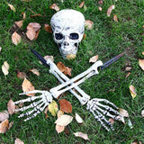 Halloween Glowing Skeleton Head Hands Arms Stakes Luminous Outdoor Decor for Lawn Garden Yard Haunted House Props - Extra Image