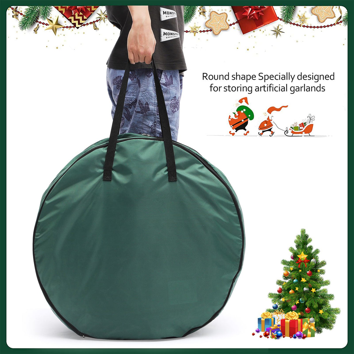 Storage Bag Durable Nylon Waterproof Tearproof Lightweight Portable Dual Zippers Christmas Wreath Storage Bag