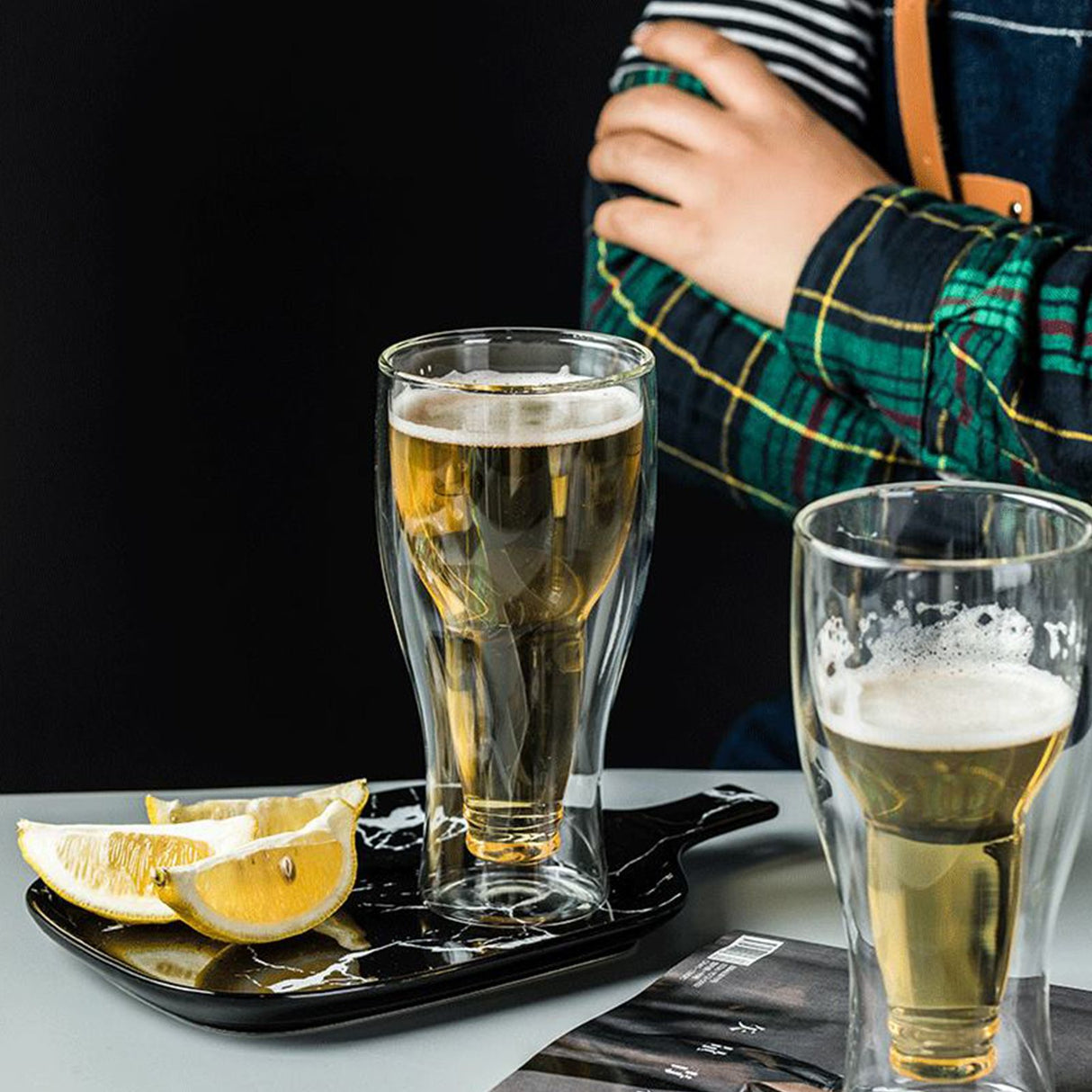 Beer Glass Double Wall Keep Beer Cold Beautiful Unique Insulated Beer Glasses for Home Bar