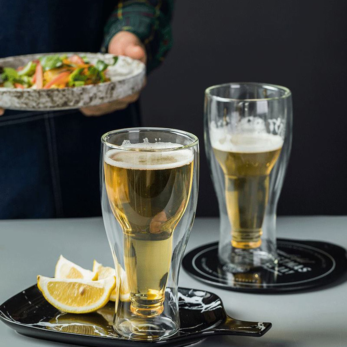 Beer Glass Double Wall Keep Beer Cold Beautiful Unique Insulated Beer Glasses for Home Bar