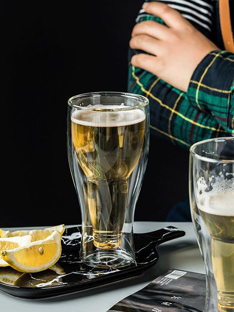 Beer Glass Double Wall Keep Beer Cold Beautiful Unique Insulated Beer Glasses for Home Bar