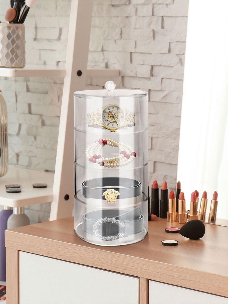 Acrylic Belt Organizer 2 Tiers Transparent 5.5in Diameter Strong Light Belt Display Case