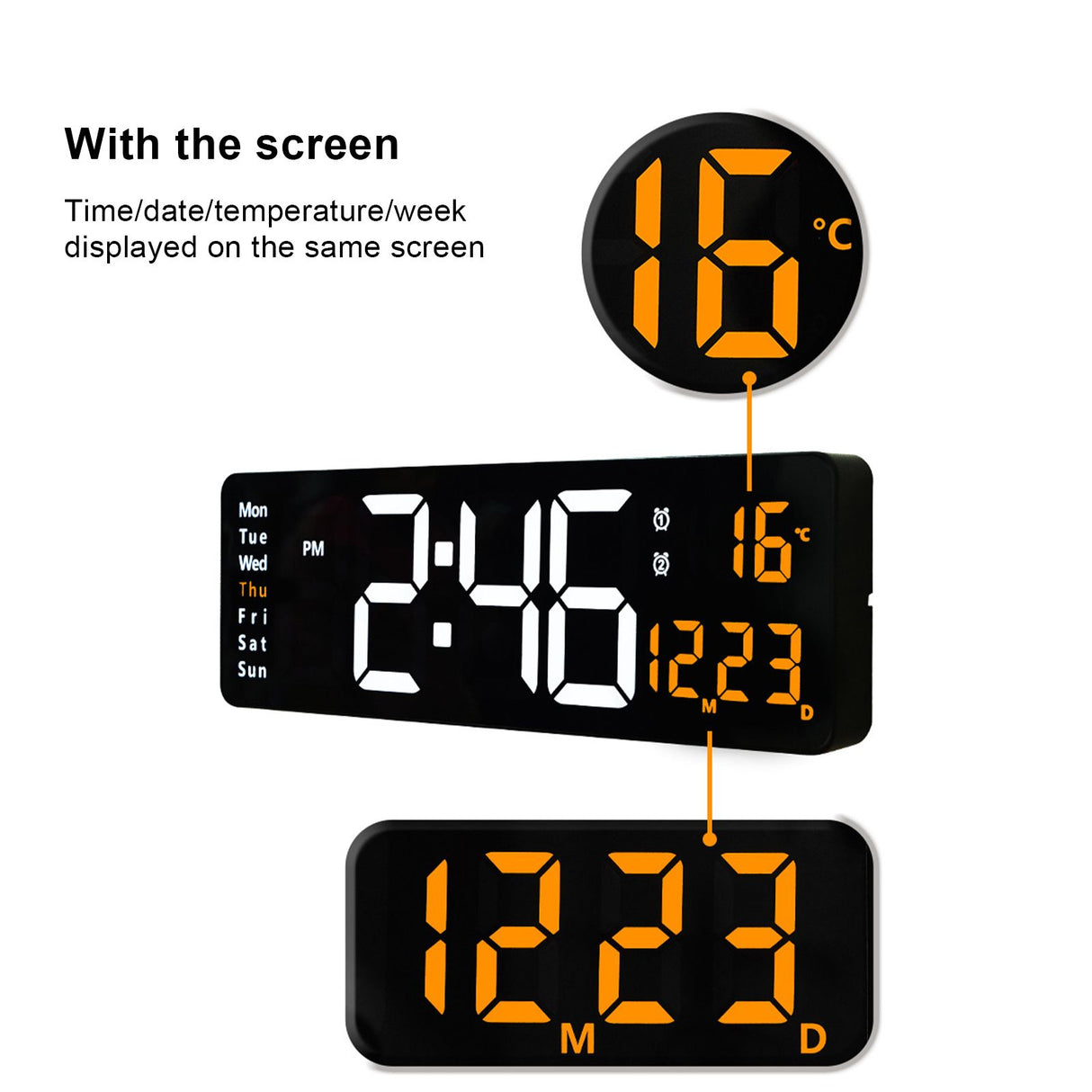Large Screen Function Display Clock Living Room Wall Hanging Clock LED Display Remote Control Clock