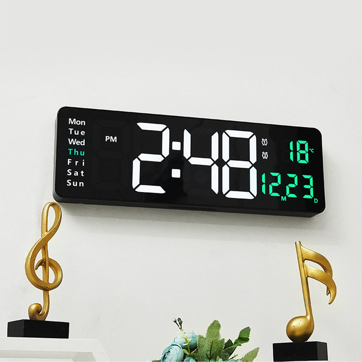 Large Screen Function Display Clock Living Room Wall Hanging Clock LED Display Remote Control Clock