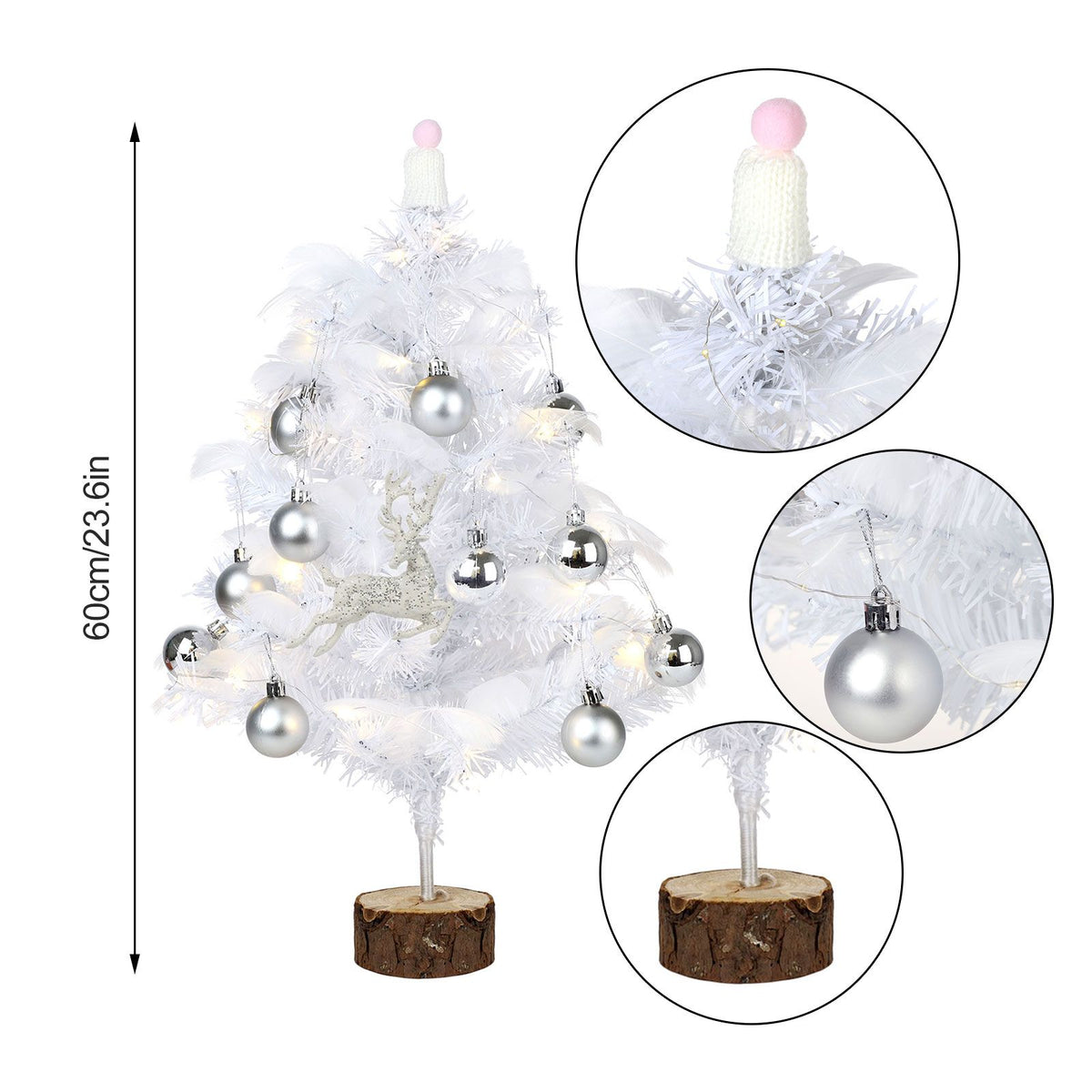 Feather Christmas Tree with Lamp String Artificial Christmas Tree Decoration Simulated Desktop Ornaments for Christmas Home