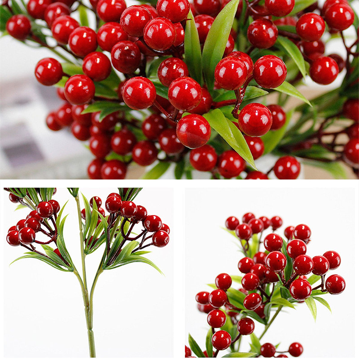 Christmas Berry Branches 3 Forks Simulation Foam Berry Picks Home Decoration