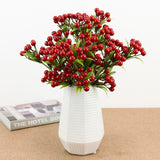 Christmas Berry Branches 3 Forks Simulation Foam Berry Picks Home Decoration - Rear View