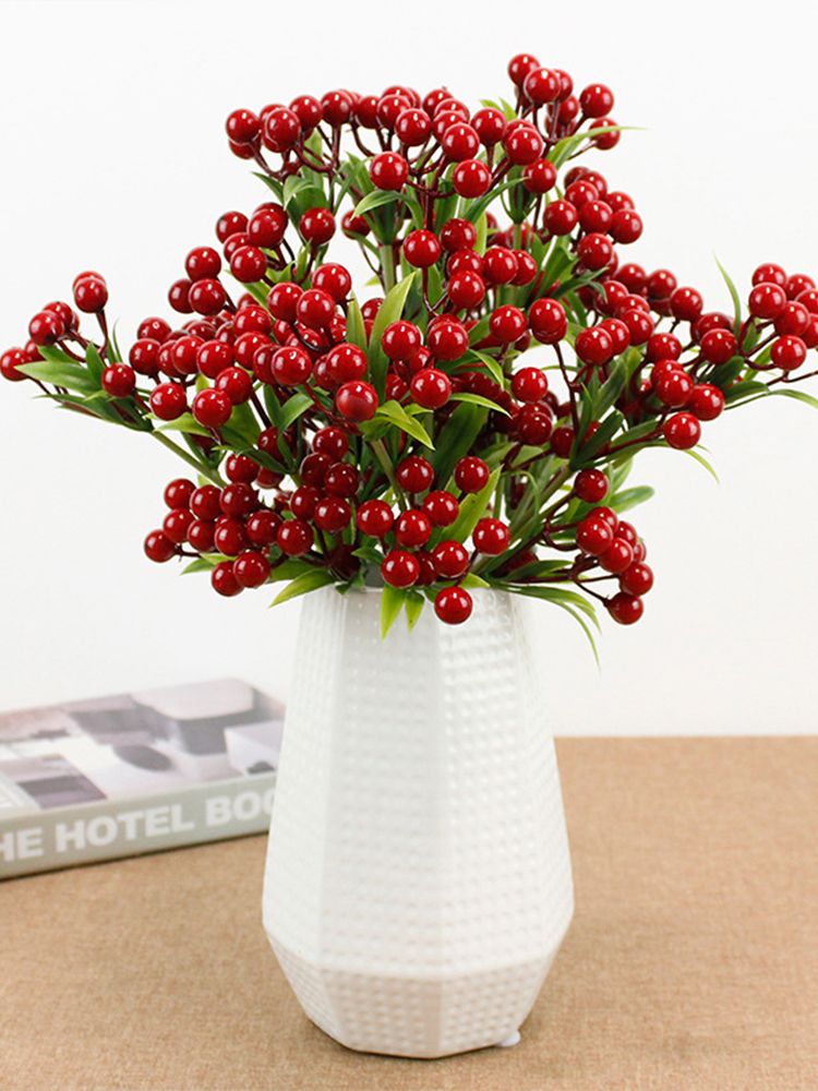 Christmas Berry Branches 3 Forks Simulation Foam Berry Picks Home Decoration