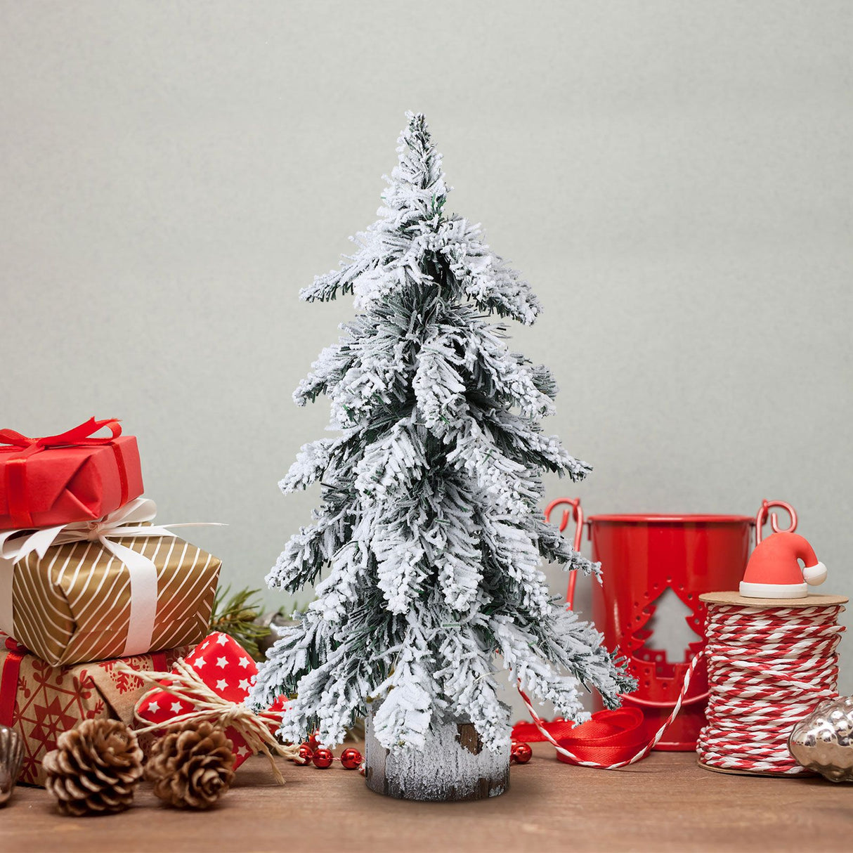 45cm Flocking Christmas Tree with Lights PVC Mini Christmas Tree Artificial Holiday Tree Christmas Desktop Decoration