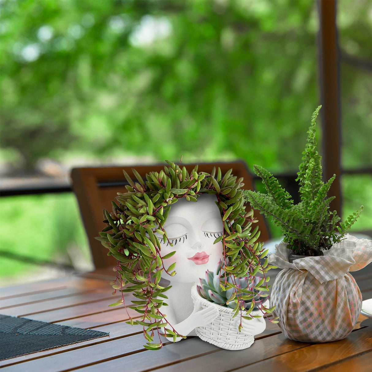 Mannequin Flower Pot Resin Creative Double Flower Pot Face Flower Pot
