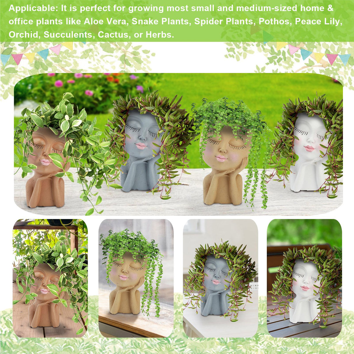 Mannequin Resin Cheek Resting Flower Pot Face Flower Pot