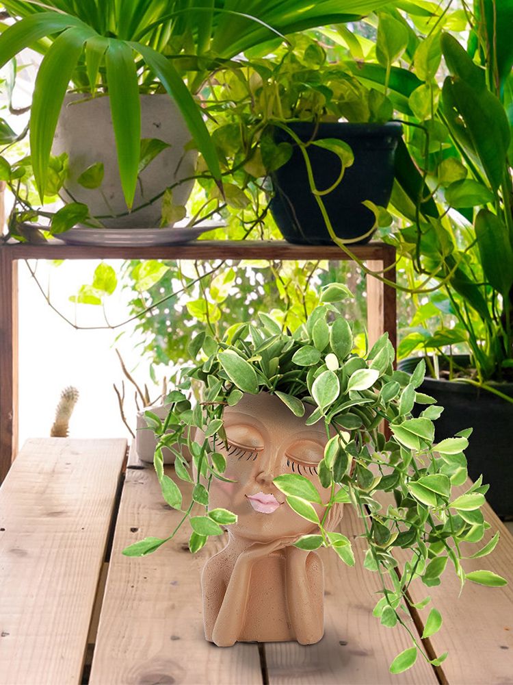 Mannequin Resin Cheek Resting Flower Pot Face Flower Pot