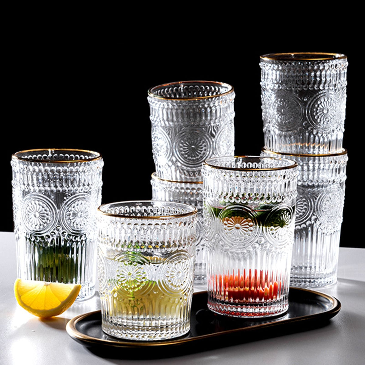 Vintage Embossed Glasses Drinking Glasses Water Glasses Modern Embossed Designs Glasses