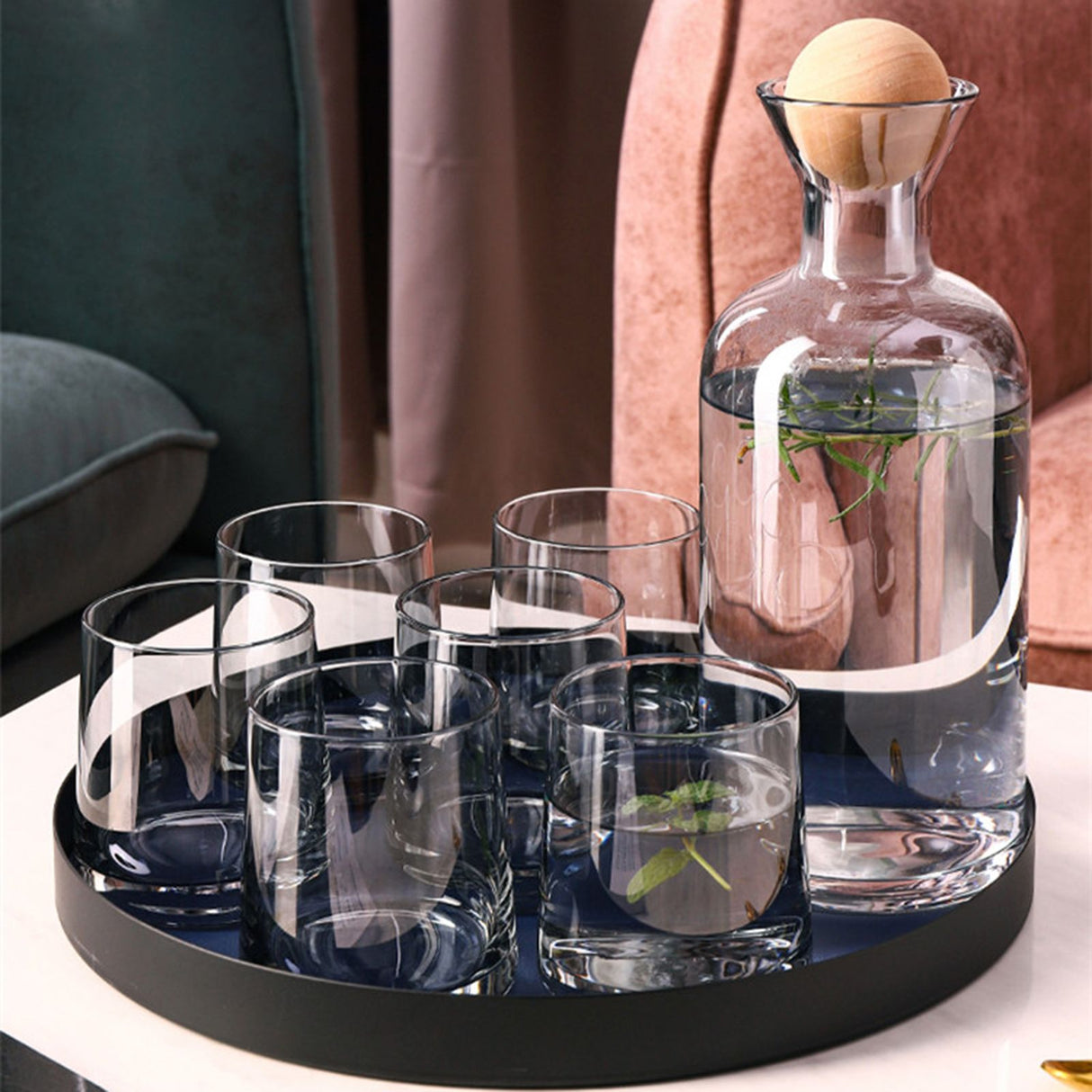 Bedside Glass Pitcher Set 4 Cups Lid 1200ml Capacity Drinking Glasses for Nightstand Colorful