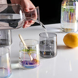 Bedside Glass Pitcher Set 4 Cups Lid 1200ml Capacity Drinking Glasses for Nightstand Colorful