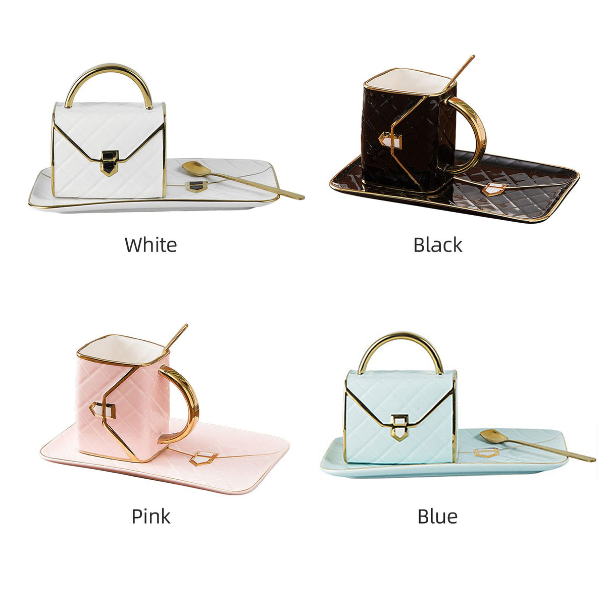 310ML Handbag Shaped Cup With Dish Spoon Ceramic Stylish Coffee Mug