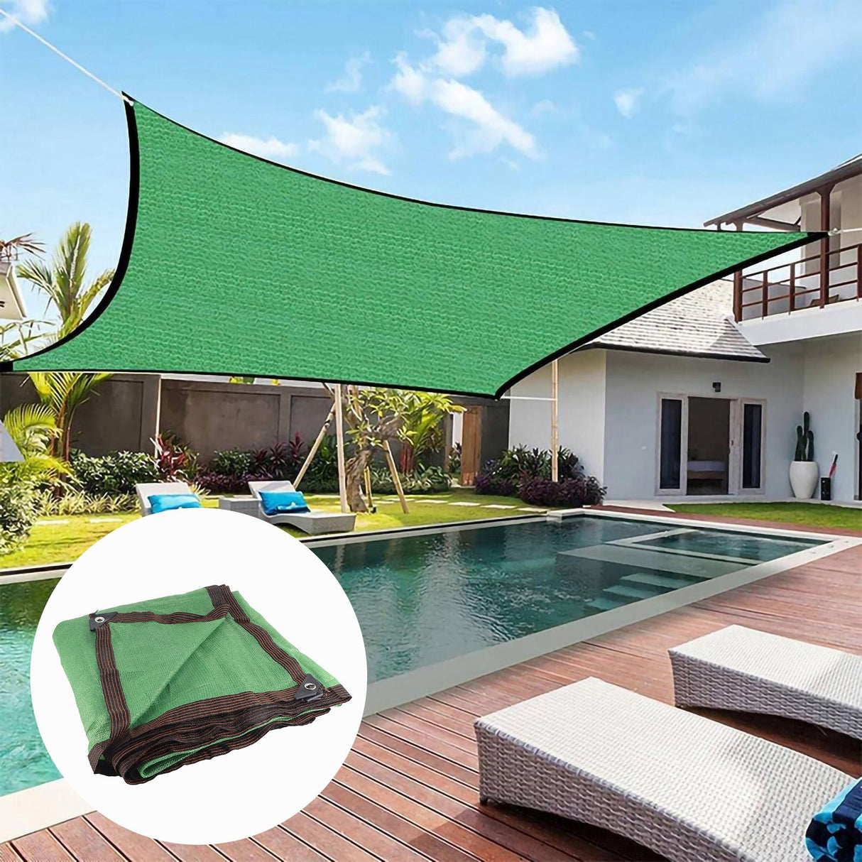 Sun Shade Sail Breathable Farbic Canopy Awning Shelter Rectangle UV Block Canopy for Patio Backyard Lawn Garden Green 2x4m / 6.6x13.1ft