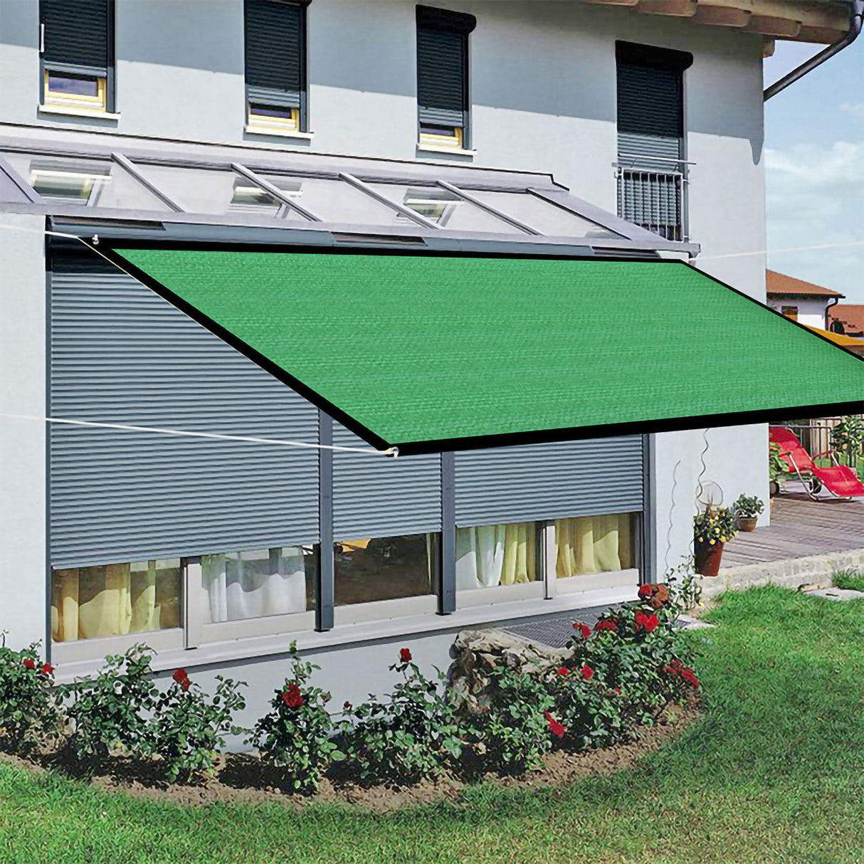 Sun Shade Sail Breathable Farbic Canopy Awning Shelter Rectangle UV Block Canopy for Patio Backyard Lawn Garden Green 3x4m / 9.8x13.1ft