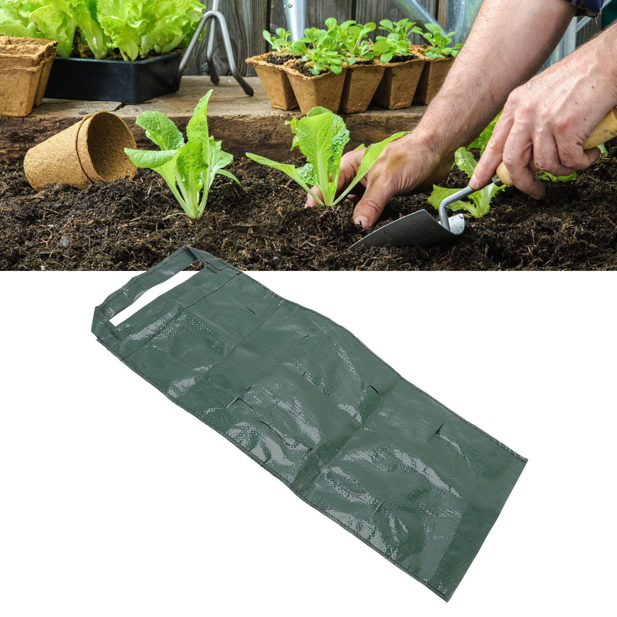 Hanging Planting Bag Multi Holes PE Plant Grow Pouch for Strawberry Vegetable Flower Green 8 Holes
