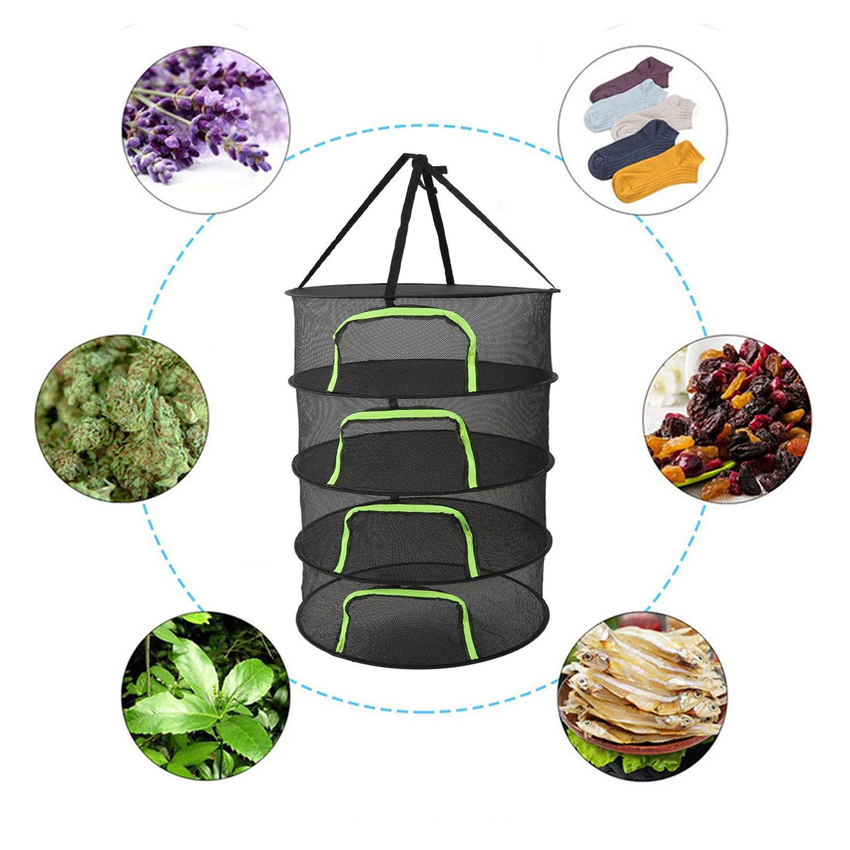 Foldable Plant Drying Net Multilayer Zipper Closure Design 60cm Diameter Herb Buds Dry Net with Storage Bag 4 Layers