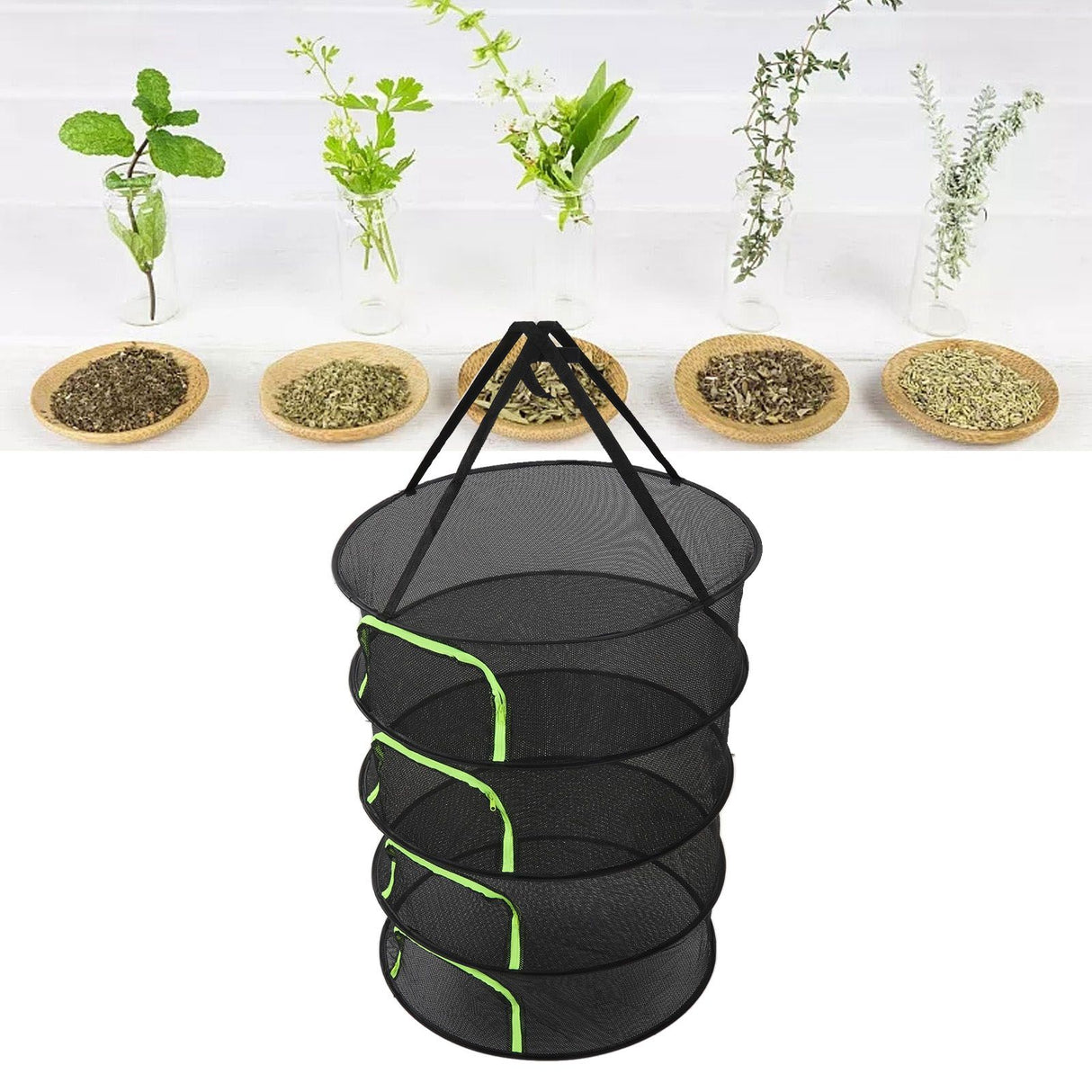 Foldable Plant Drying Net Multilayer Zipper Closure Design 60cm Diameter Herb Buds Dry Net with Storage Bag 4 Layers
