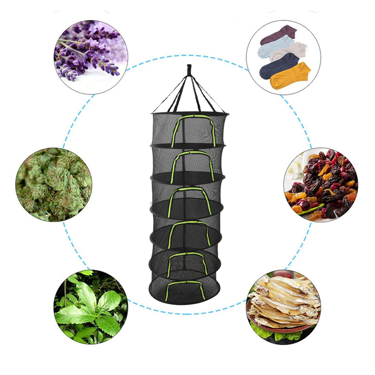 Foldable Plant Drying Net Multilayer Zipper Closure Design 60cm Diameter Herb Buds Dry Net with Storage Bag 6 Layers