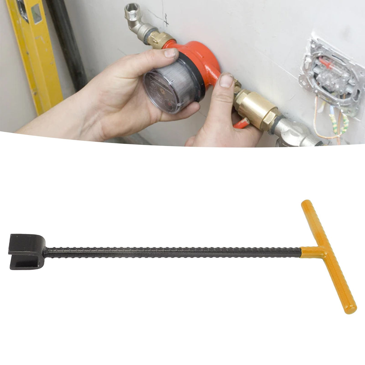 Steel Water Meter Key Wrench Multifunction T Handle Curb Key With 4 Way Utility Tool for Valves Faucets Yellow