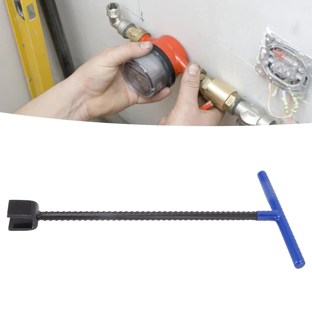 Steel Water Meter Key Wrench Multifunction T Handle Curb Key With 4 Way Utility Tool for Valves Faucets Blue