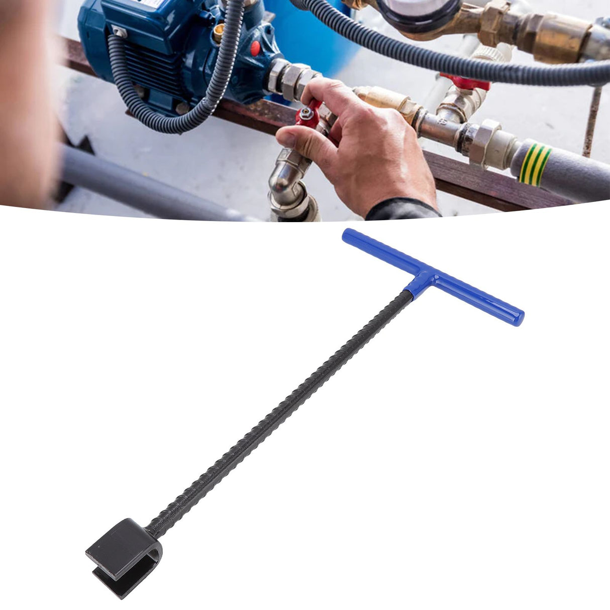 Steel Water Meter Key Wrench Multifunction T Handle Curb Key With 4 Way Utility Tool for Valves Faucets Blue
