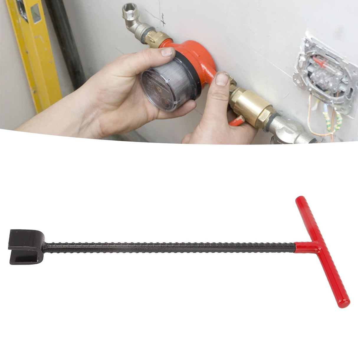Steel Water Meter Key Wrench Multifunction T Handle Curb Key With 4 Way Utility Tool for Valves Faucets Red