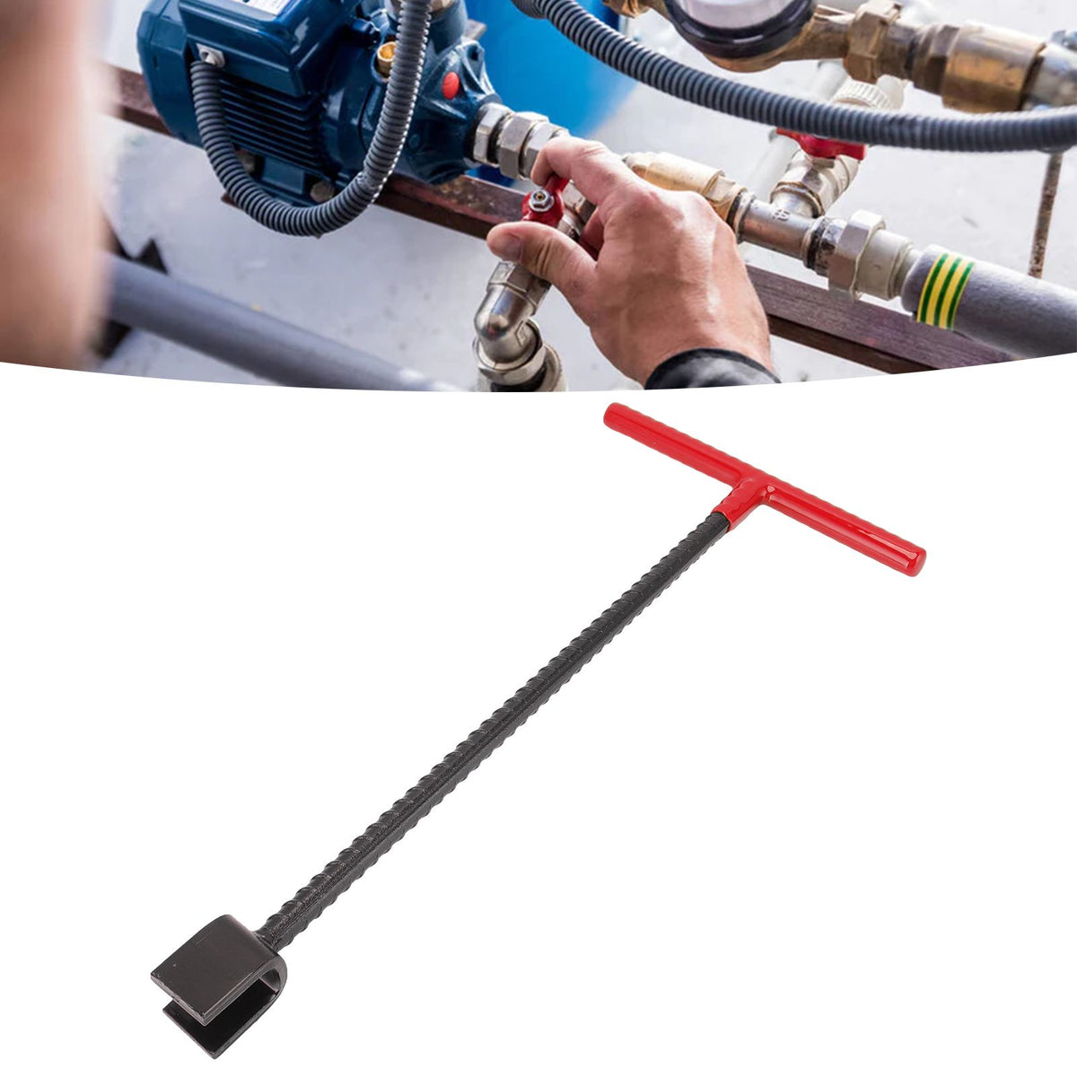 Steel Water Meter Key Wrench Multifunction T Handle Curb Key With 4 Way Utility Tool for Valves Faucets Red