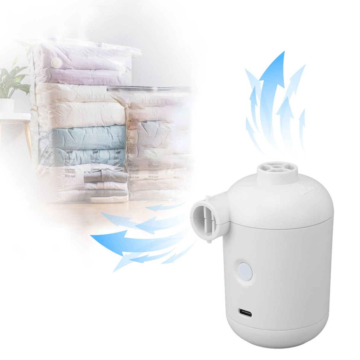 Tiny Pump Fast Inflation Pumping Portable Mini Electric Air Pump with 4 Nozzles For Storage Bags Rubber Boats Swimming Rings