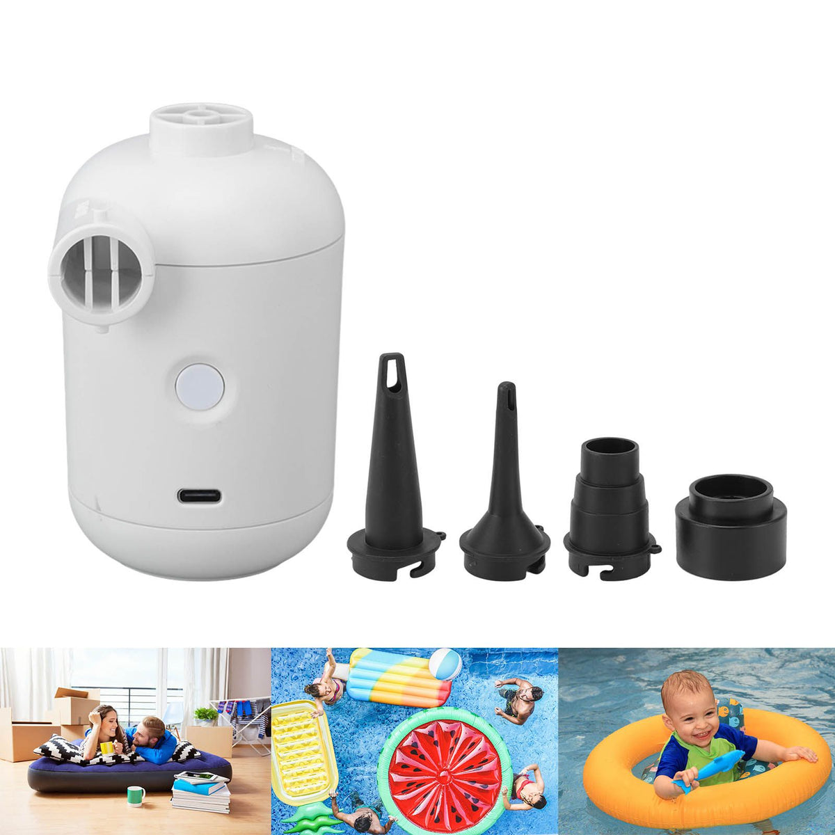 Tiny Pump Fast Inflation Pumping Portable Mini Electric Air Pump with 4 Nozzles For Storage Bags Rubber Boats Swimming Rings