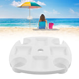 Beach Umbrella Table Tray White Round Umbrella Tray with 4 Cup Holder for Snack Drink - Extra Image