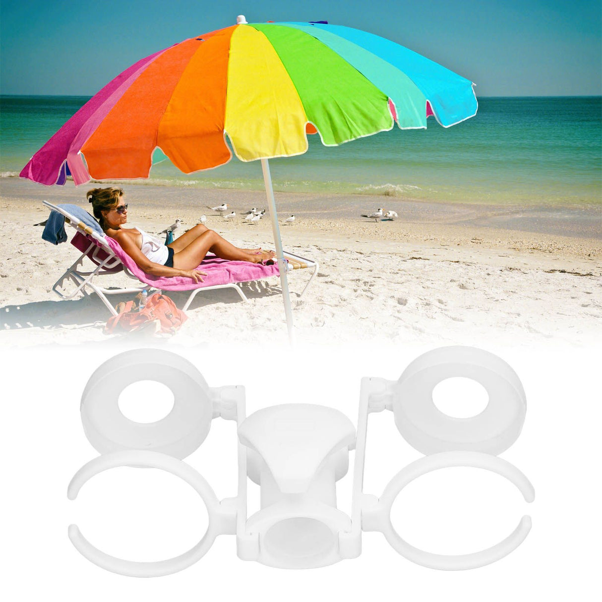 Beach Umbrella Cup Holder Lightweight Durable Sunumbrella Hanging Drink Holder for Beach Traveling White