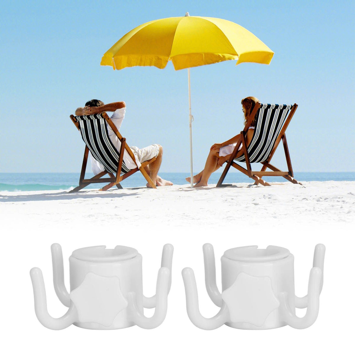 2Pcs Plastic Beach Umbrella Hanging Hook Umbrella Hanger 4 Prong Towel Hat Sunglasses Holder White